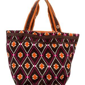 Tory Burch Cloth Tote Tribal Geometric Boho Tote Bag – Canvas Shoulder Purse